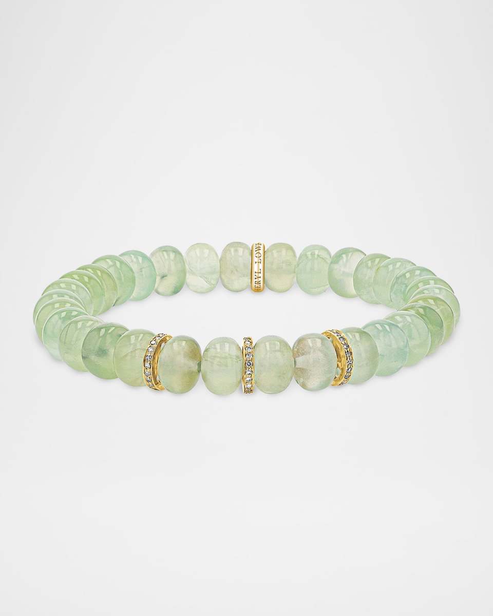 Prehnite Bead Bracelet with 14K Yellow Gold and Diamond Rondelles